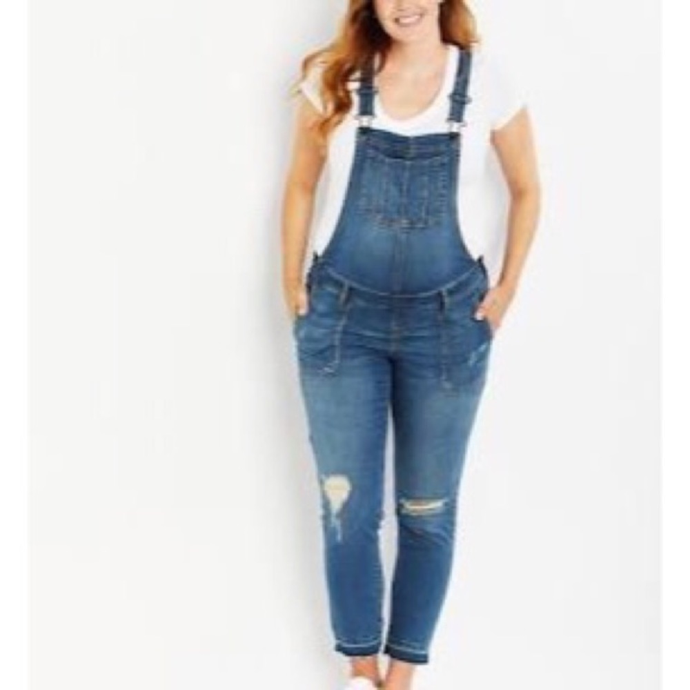 INDIGO BLUE Side Panel Letdown Hem Maternity Overalls NWT. - Picture 1 of 13